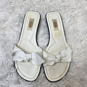 Talbots y2k White leather bow slip on slide sandals  sz 9